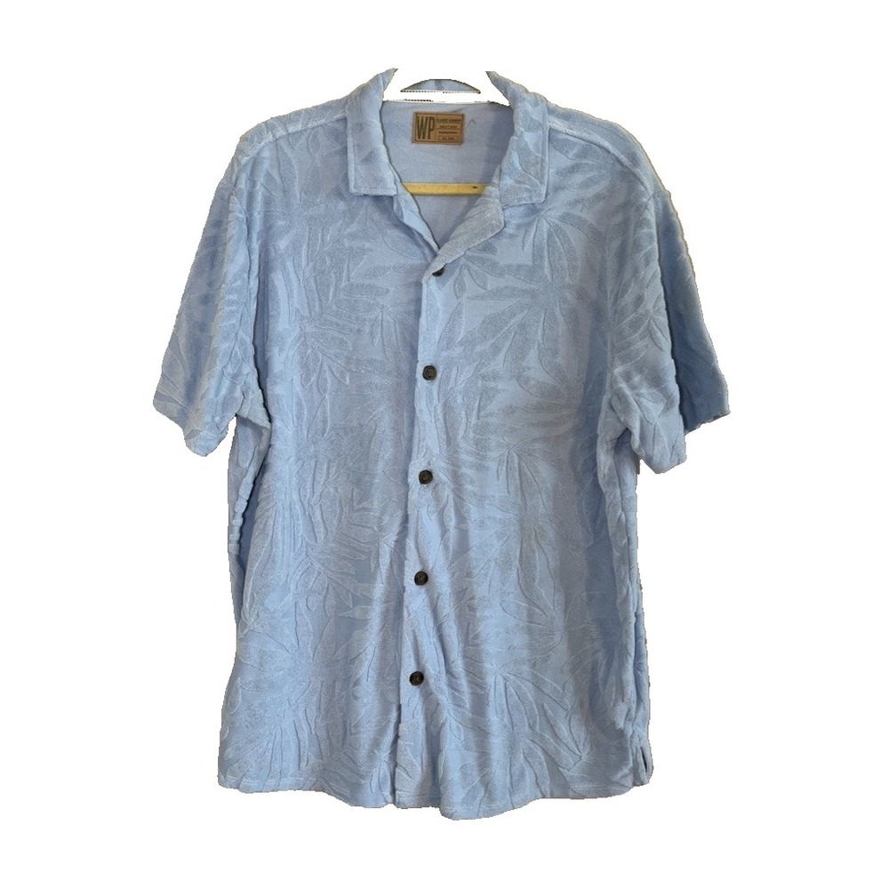Colorful Floral Terry Shirt Blue XL Resort Preppy Tropical Classic Retro Cabana